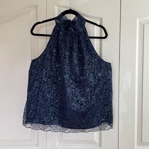 J Crew Tie-neck top in Metallic Lace